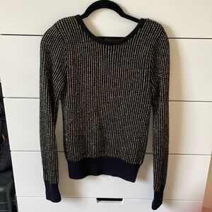 & Other Stories Sweater Black Gold Tinsel Striped Deep V Back Sweater, Small